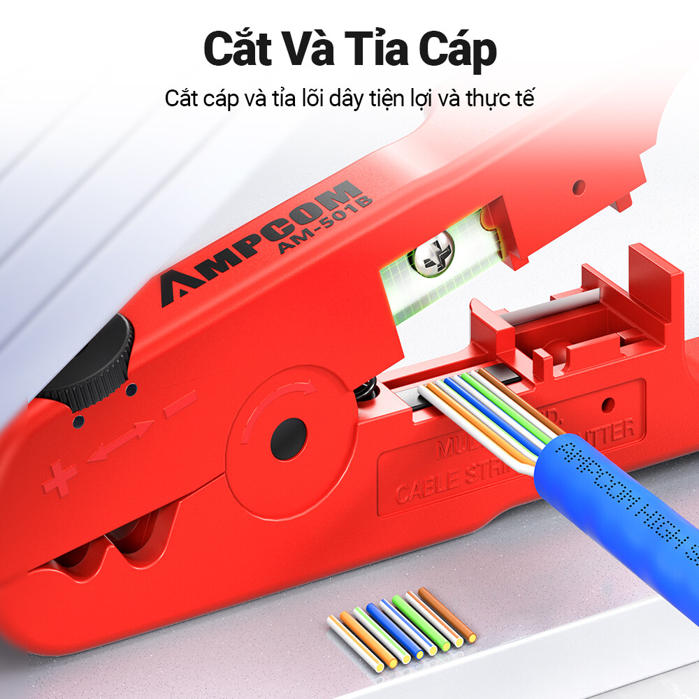 AMPCOM Cable Wire Stripper Compression Tool Coaxial Cable Stripper, Round Cable , Cutter And Flat Cable Stripping Tool