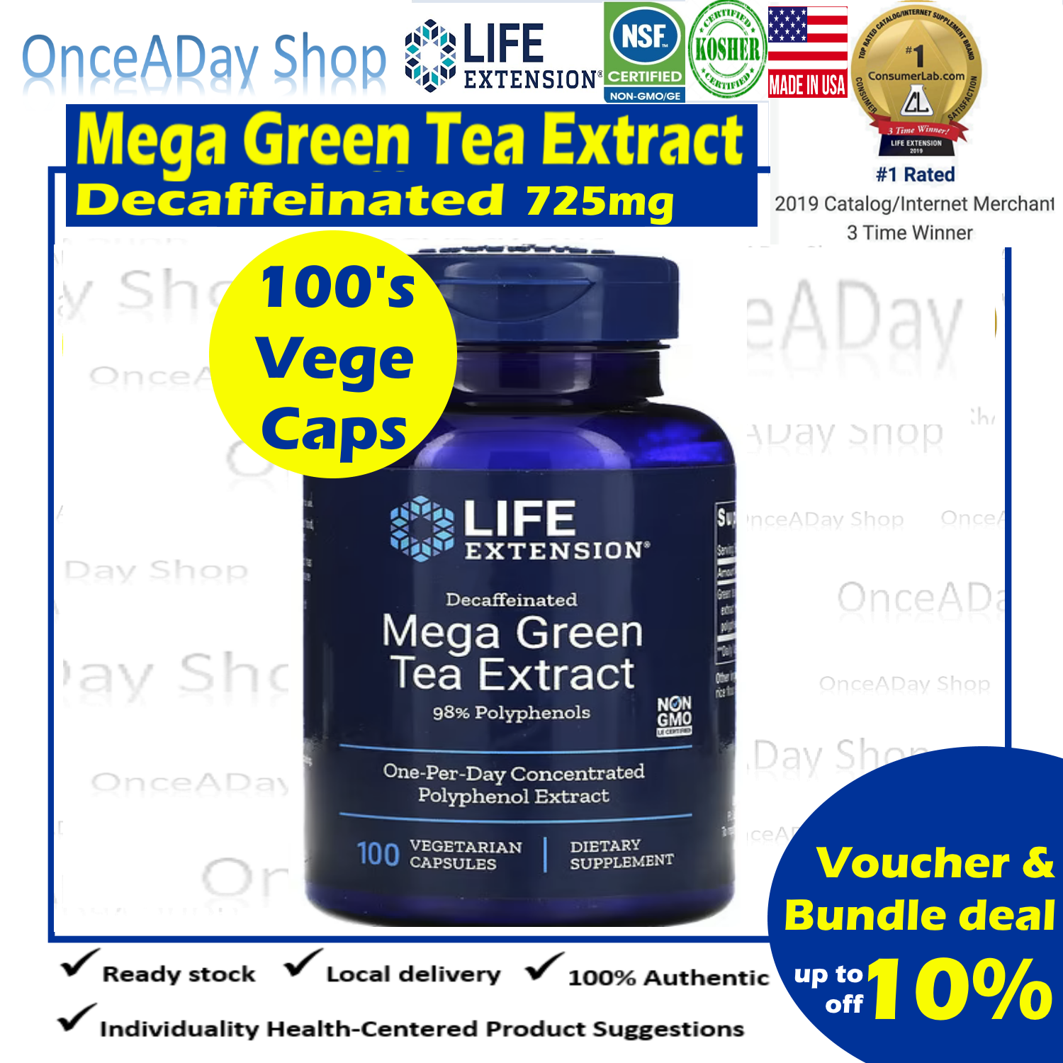 (PreOrder) Life Extension, Mega Green Tea Extract, Decaffeinated, 100