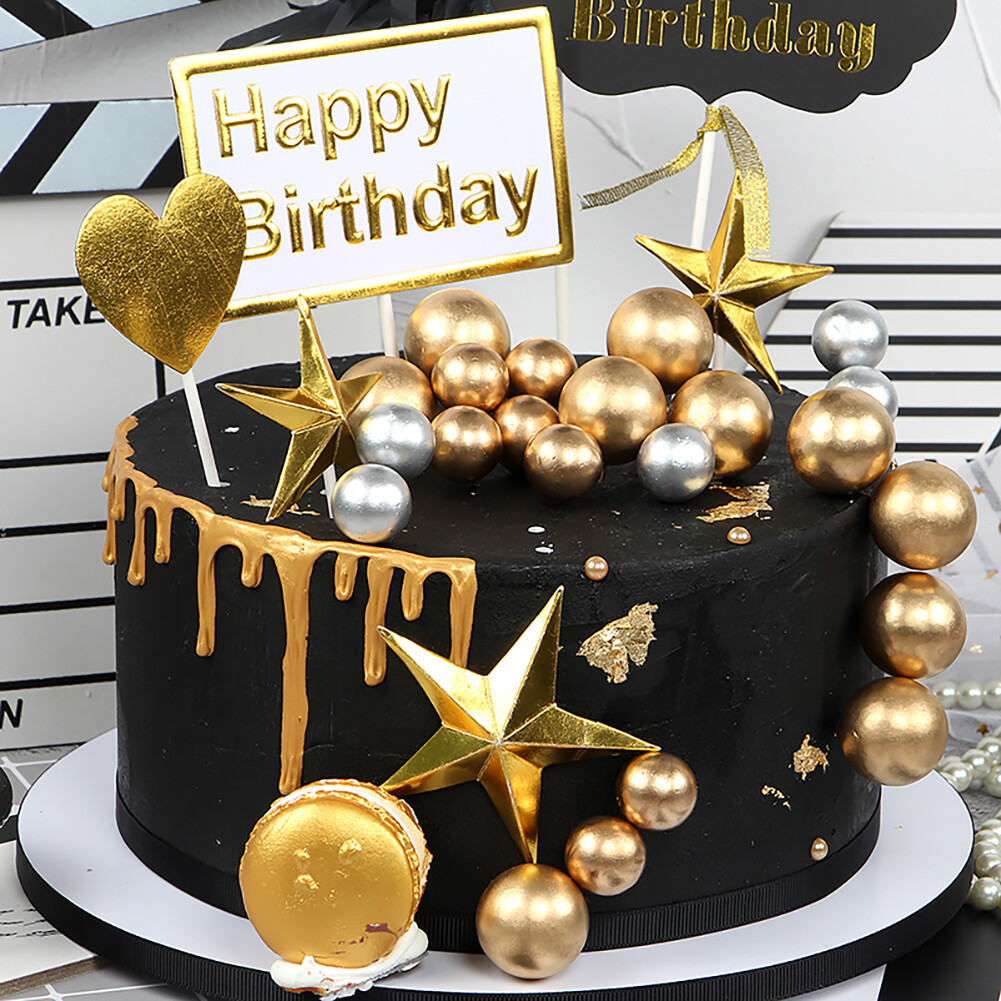 10Pcs/Pack 1.5cm Golden Silver Foam Balls Happy Birthday Cake Cupcake Toppers Party Decoration Supplies