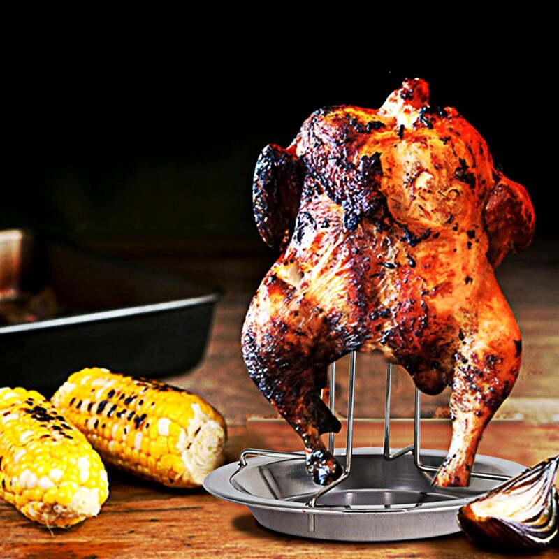 Vertical Roaster Chicken Holder, Vertical Roaster Chicken Holder Folding Roaster Chicken Holder with Drip Pan for Oven