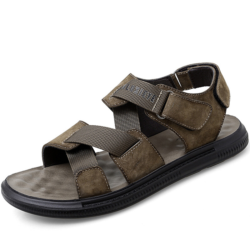 QBELY Men Sandals Summer Genuine Leather Sandals Men Outdoor Casual Lightweight Sandal Fashion Men Sneakers Non-slip