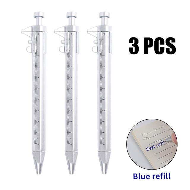 3pcs Multifunction 1.0mm Caliper pen Gel Ink Pen Vernier Caliper Roller Ball Pen Stationery Ball-Point Plastic Stationery Gift