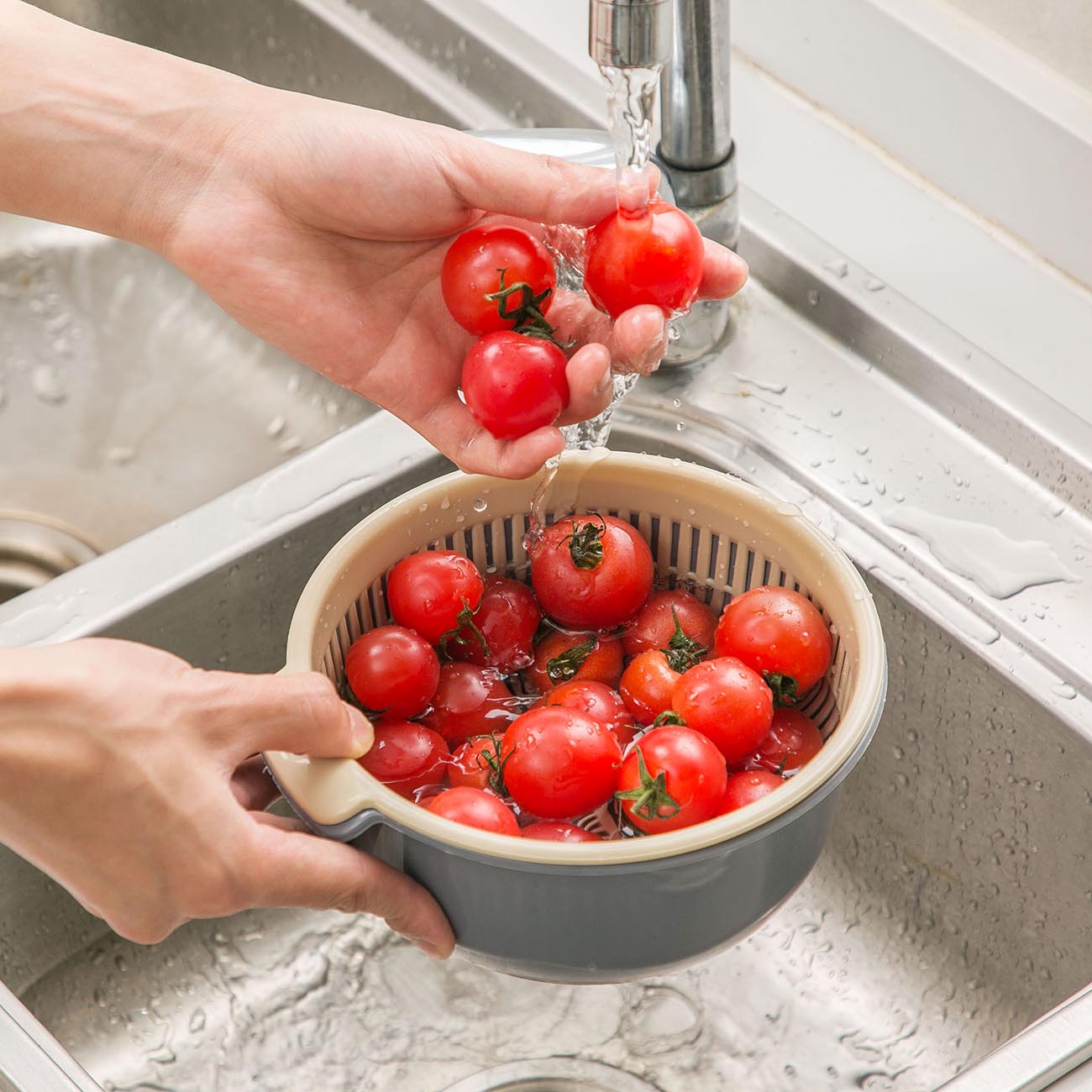 Homenhome Giỏ Trái Cây Rỗng Hai Lớp Giỏ Thoát Nước Bồn Rửa Nhà Bếp
