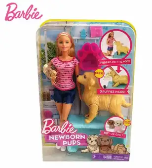 barbie doll with dog that has puppies