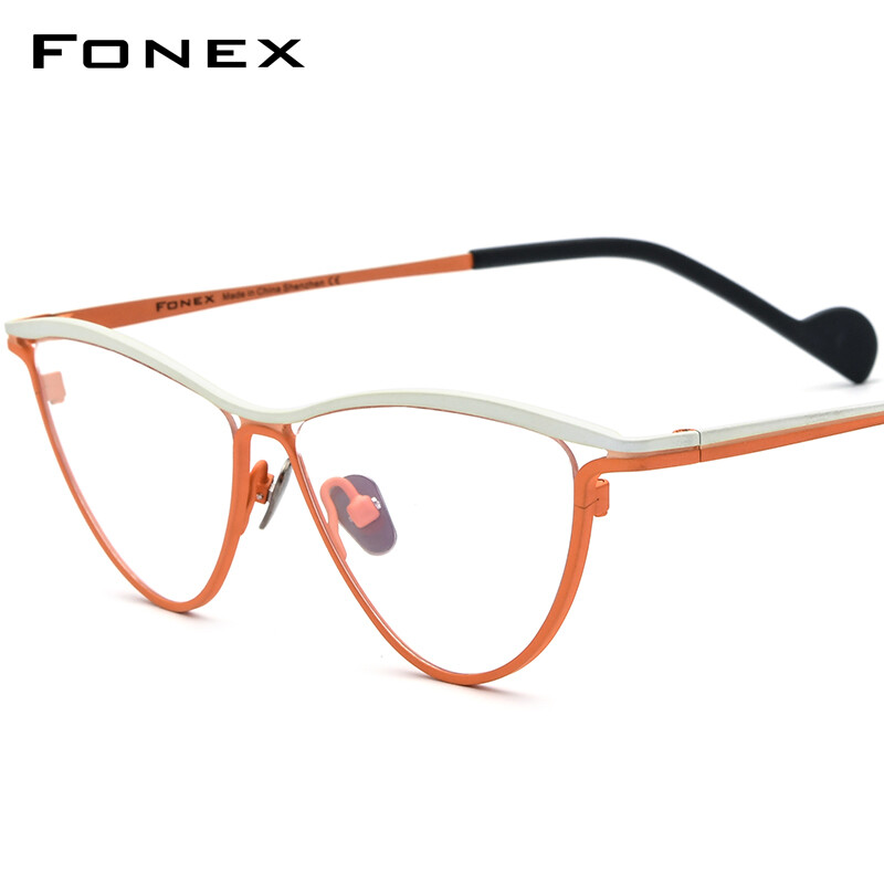  FONEX Pure Titanium Glasses Frame Men 2022 New Vintage Cat Eye Eyeglasses Myopia Optical Eyewear F85748 