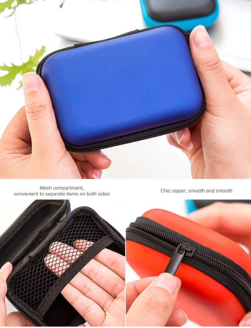 Hard Earphone Case Eva Leather Headphone Storage Bag Protective Usb Cable Organizer Portable Earbuds Pouch Box
