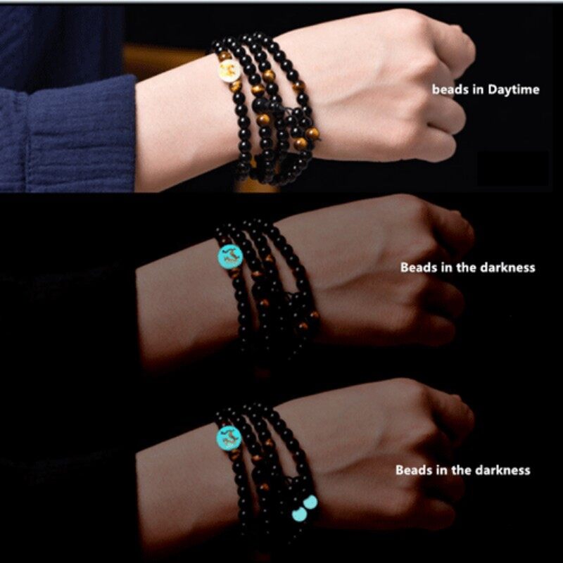 【PrettySet】 Vòng Tay Huỳnh Quang Obsidian Nhiều Vòng Vòng Tay Hạt Đá Dạ Quang Cặp Đôi Rồng Hoàng Đạo Vòng Tay May Mắn Nhiều Vòng Chuyển Giao