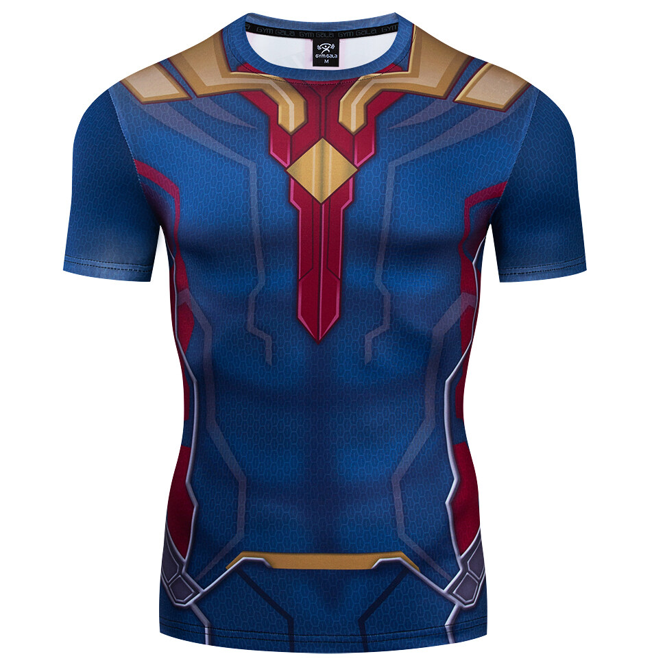 Mens Compression Shirt 3D Printed Running Tight Slim Fit Elastic Sport