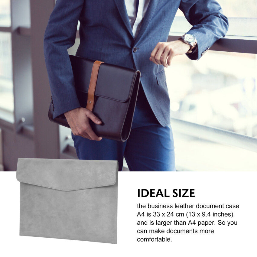 Document Wallets A4 Leather, A4 Document Folder With Press Stud, Business Leather Transparent Wallet A4, Document Organisation For School Office, Homework For Paper, Receipts, Certificates, File Bag, Grey