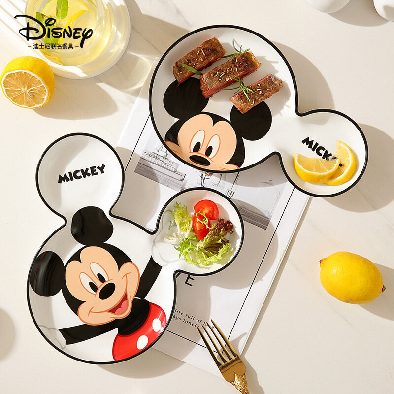 Mickey Children'S Dinner Plate Cutlery Single Household Breakfast Ceramic Creative Division Plate Ration Bowl Cartoon Multifunctional Lunch Plate Western Dinner Plate Microwave Suitable
