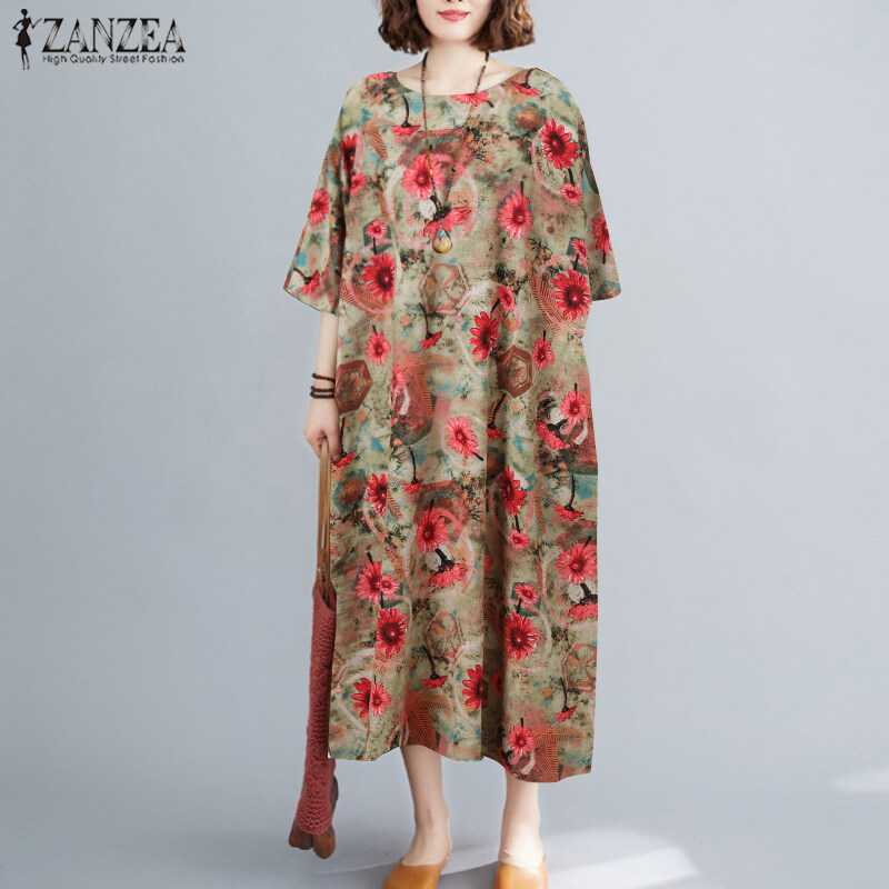 round neck half sleeves bohemia maxi dress