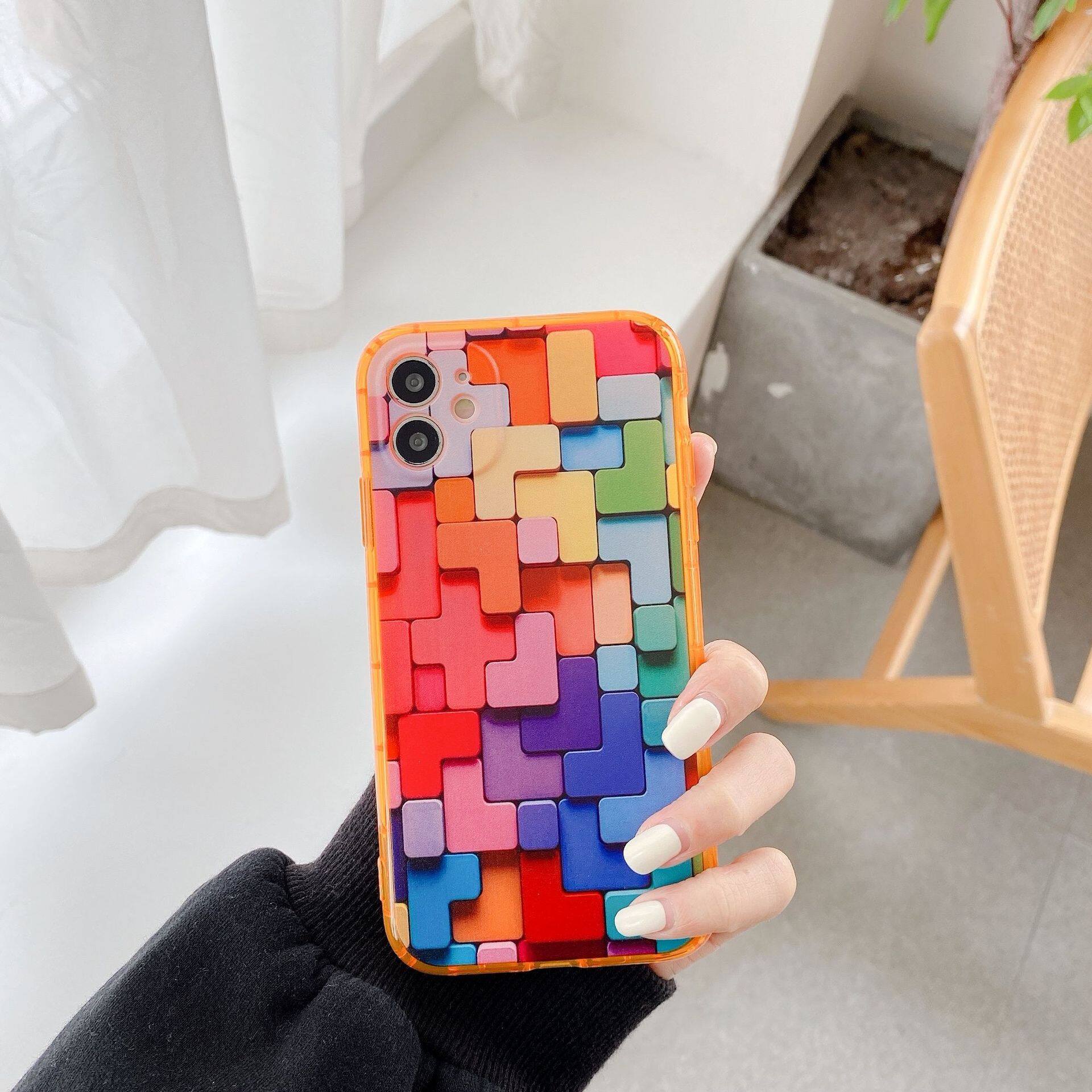 Rainbow Visual 3D Cube Phone Case For iPhone 14 Pro Max 13Pro Colorful Soft TPU Full Body Protective Cover Fashion Simple Back Cover