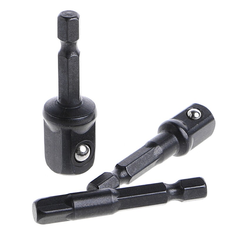 3 Pcs Socket Adapter Set Hex Shank to 1/4 3/8 1/2 Inch Impact Driver Drill Bits