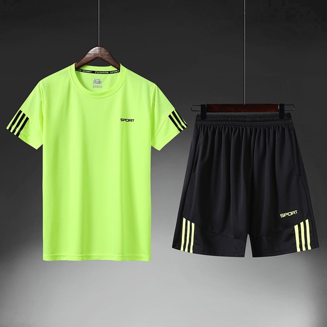 ZZOOI 2pcs men's sports coat set sport shirt men running shorts gym suit for soccer fitness outdoor sportswear t-shirts sets quick dry