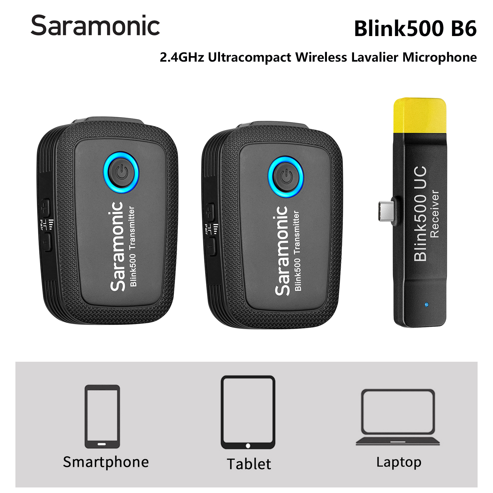 Saramonic Blink 500 Ultracompact 2.4GHz Dual Channel Wireless Microphone System DSLR Mirrorless Camera Phone Video Recording