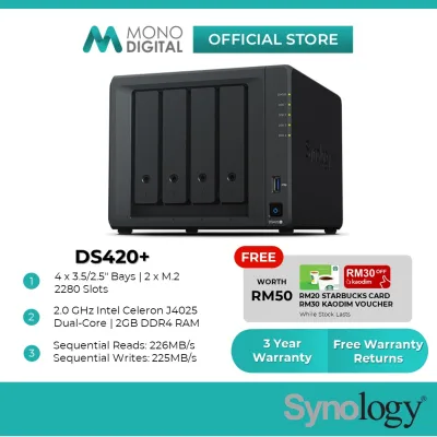 Synology DS420+ NAS DiskStation Enterprise Sata HDD + Seagate Ironwolf NAS HDD 4-Bays NAS with Dual-Core Processor External Hard Drive Data Backup Storage compatible with Seagate Ironwolf NAS HDD [FREE RM20 STARBUCKS CARD]