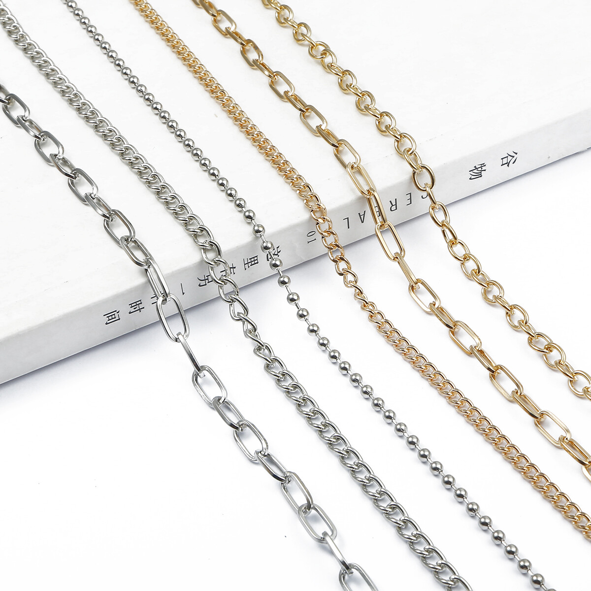 Xích Sắt Cơ Bản Rhodium Vàng 1-5M, Dây Nối Vòng Cổ Phụ Kiện Làm Trang Sức Tự Làm