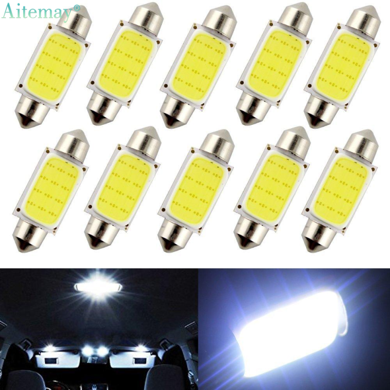 Aitemay 10 Pcs 36mm COB Car Ceiling Light 1.5W DC 12V Indoor Auto LED Tail Lamp Dome Board Lamp Car Interior LED Bulbs Covered Internal Bulb