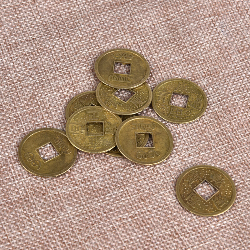 Chinese Good Fortune Wealth Coin 20mm Beads Antique Bronze 4pcs