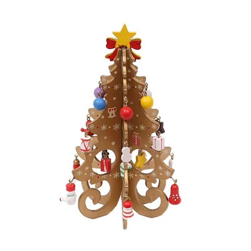 Wooden Christmas tree Christmas gifts Six pieces of trees with small pendants One set of Christmas ornaments