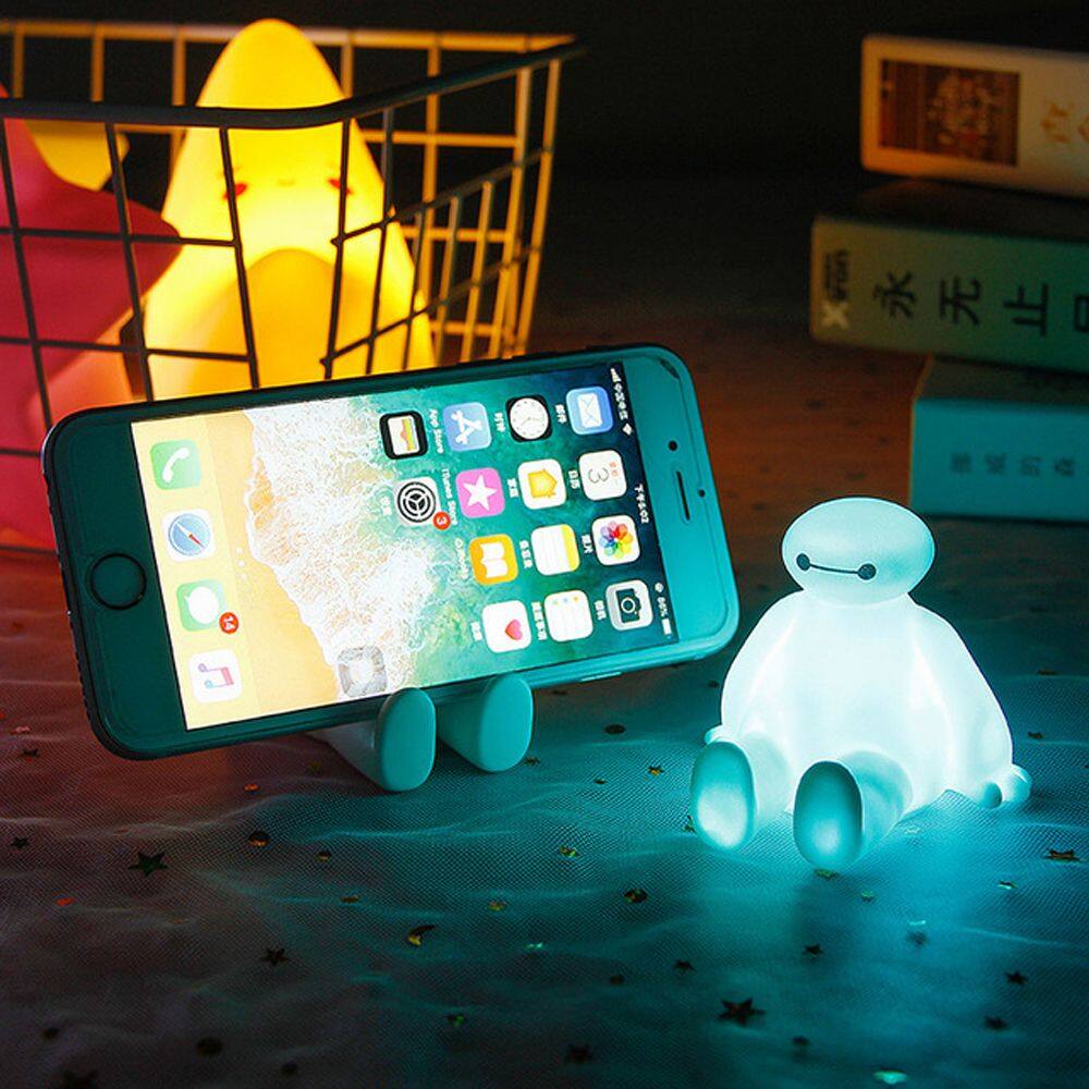 495HS Anime Cartoon Baymax Big Hero Car Ornaments Big White Night Light Mobile Phone Holder Phone Stands