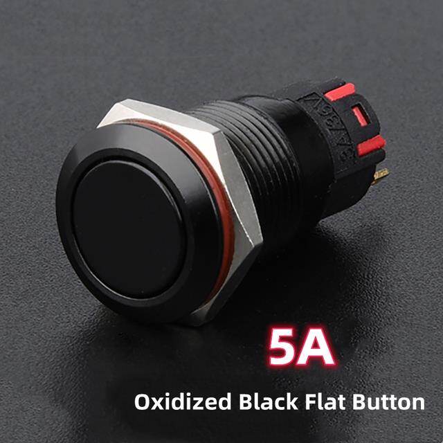 5A 19mm Metal Power Button Flat Head/High Head Momentary/Self Locking 1NO1NC Start Black Push Button Switch