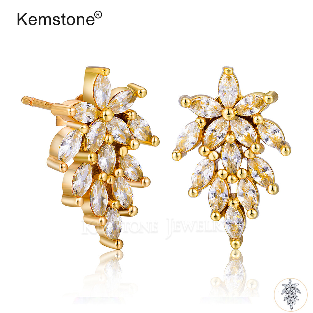 Kemstone Crystal Leaves Gold Silver Plated Female Fashion Drop Earrings Jewelry Gift for Women