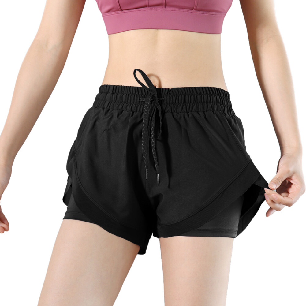 Running Yoga Shorts for Women High Waist Quick Dry Inner Pocket Double Layer Workout Shorts.