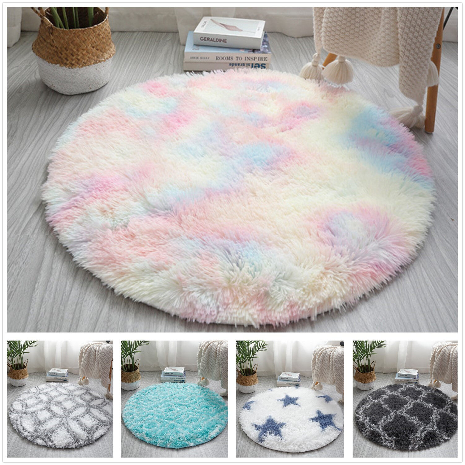 Round Carpet 100cm Living Room Anti Slip Soft Shaggy Fluffy Wool Area Rug