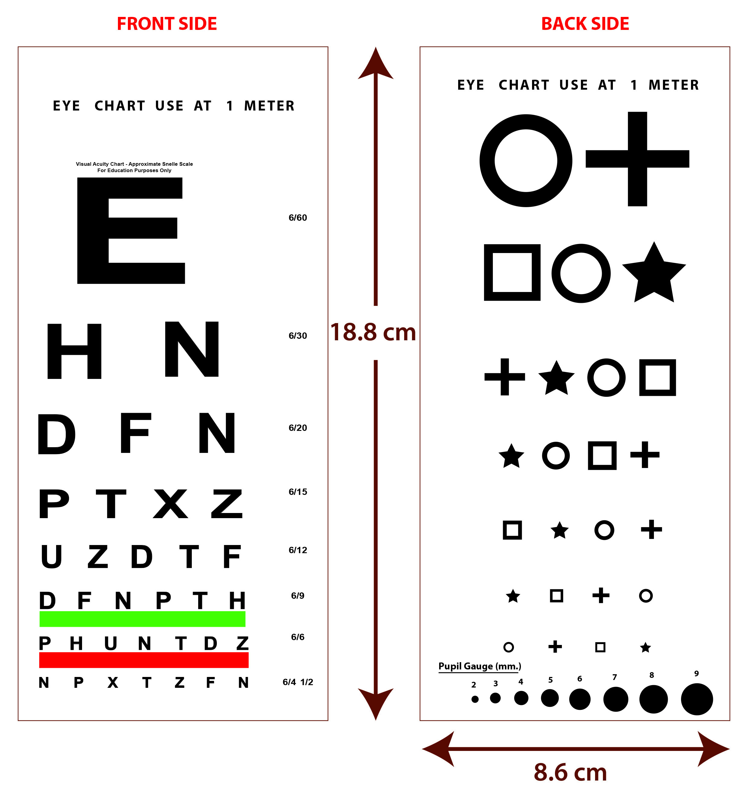 Visual Acuity Shapes Pocket Snellen Eye Chart Visual Acuity Eye Vision Test Chart with ...
