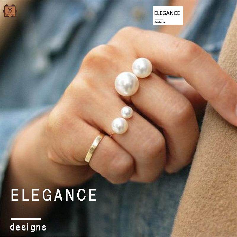 Two Pearl Open Ring Fashion Adjustable Women Rings Jewelry