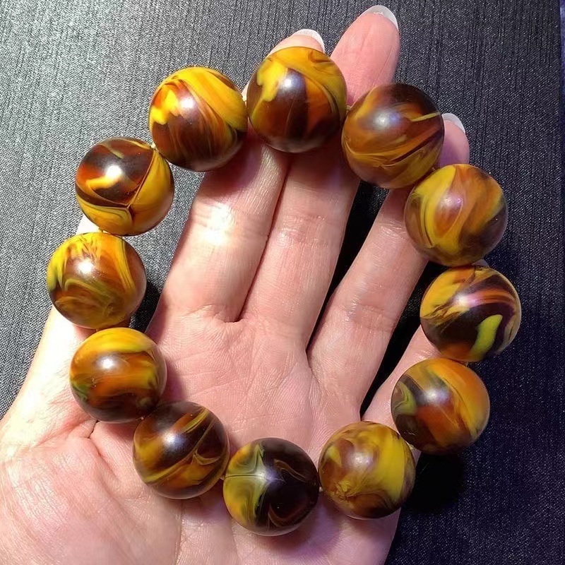 Yellow ambergris Amber Bracelet men's and women's Honey Wax Round Beads medicine fragrance couple Bracelet Wenwan Buddha beads Rosary Beads