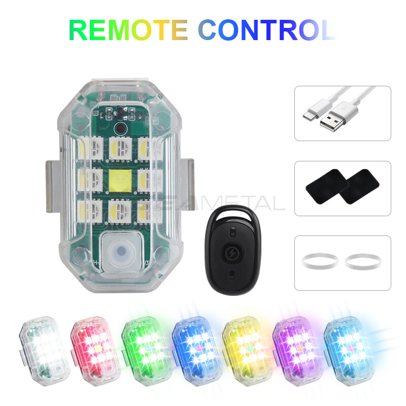 SEAMETAL LED Strobe Light Motorcycle Flashing Light USB Charging Vibration Sensing Tail Light with Remote Control