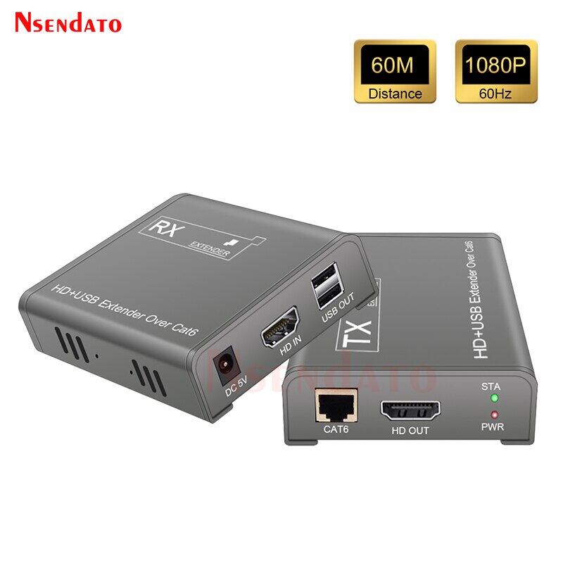 HDMI USB KVM Extender 60M over Cat6 UTP STP Extender HDMI RJ45 Over IP