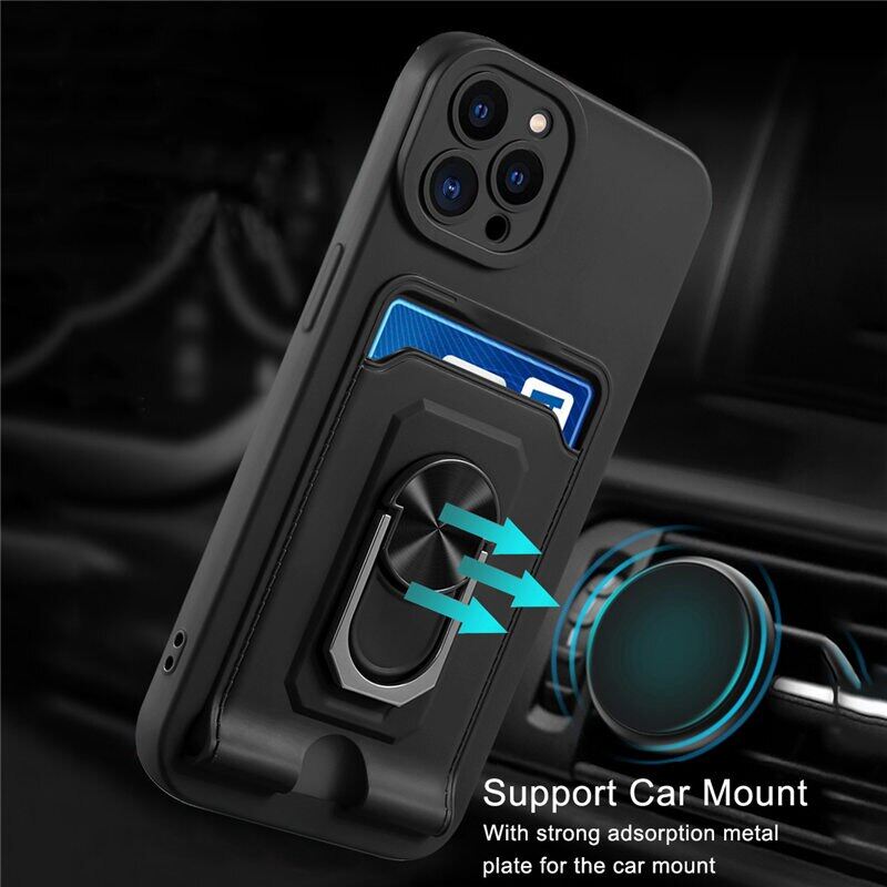 Card Bag Magnetic Ring Holder Phone Case For iPhone 13 Pro Max 11 12 XS Max XR X 13Pro Shockproof Lens Protection Cover