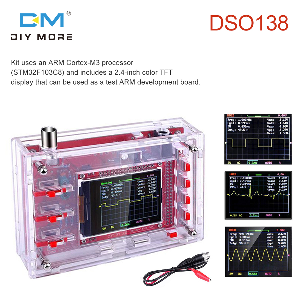 Diymore DSO138 Oscilloscope Digital TFT with Probe Alligator Test Clip for Arduino ARM Detection Development Board Assembled 2.4 Inches
