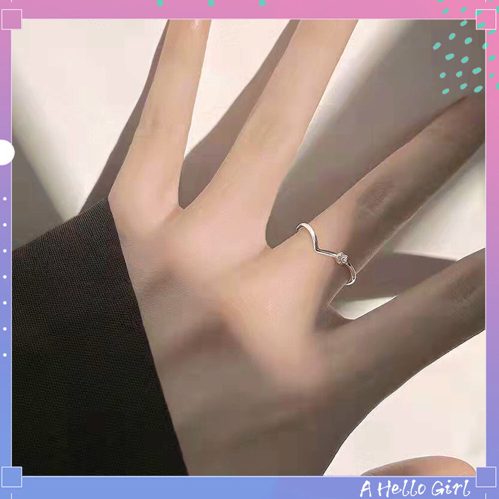 A Hello Girl Ins Fashion Trend Simple Ring Korean Adjustable Flash Diamond V-shaped Ring Female