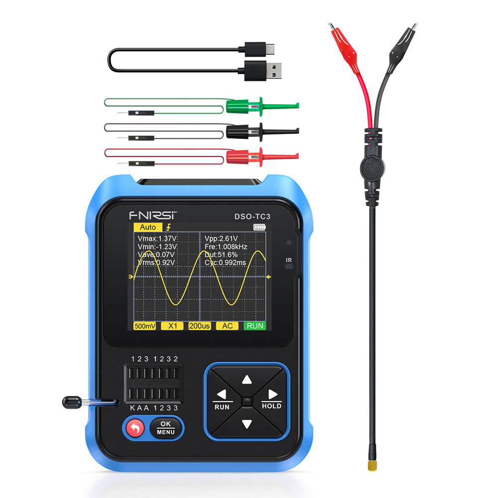 KKmoon 3in1 Digital Oscilloscope Transistor Tester Function Signal Generator Meter Handheld Oscilloscope 2.4inch TFT Display 10MS/s Sample Rate 500KHz Bandwidth Oscillometer