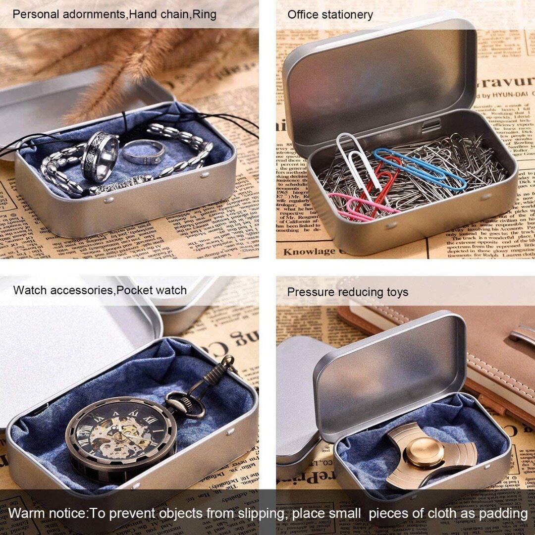 BOKALI 6pcs New Rectangular Empty Metal Tins Storage Hinged Containers 95*60*20mm