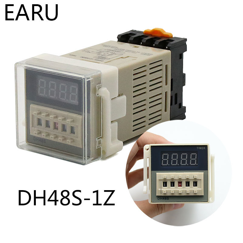 Dh48s-1z digital led programmable timer time relay switch dh48s 0.01s-99h99m din rail ac110v 220v dc 12v 24v with socket base