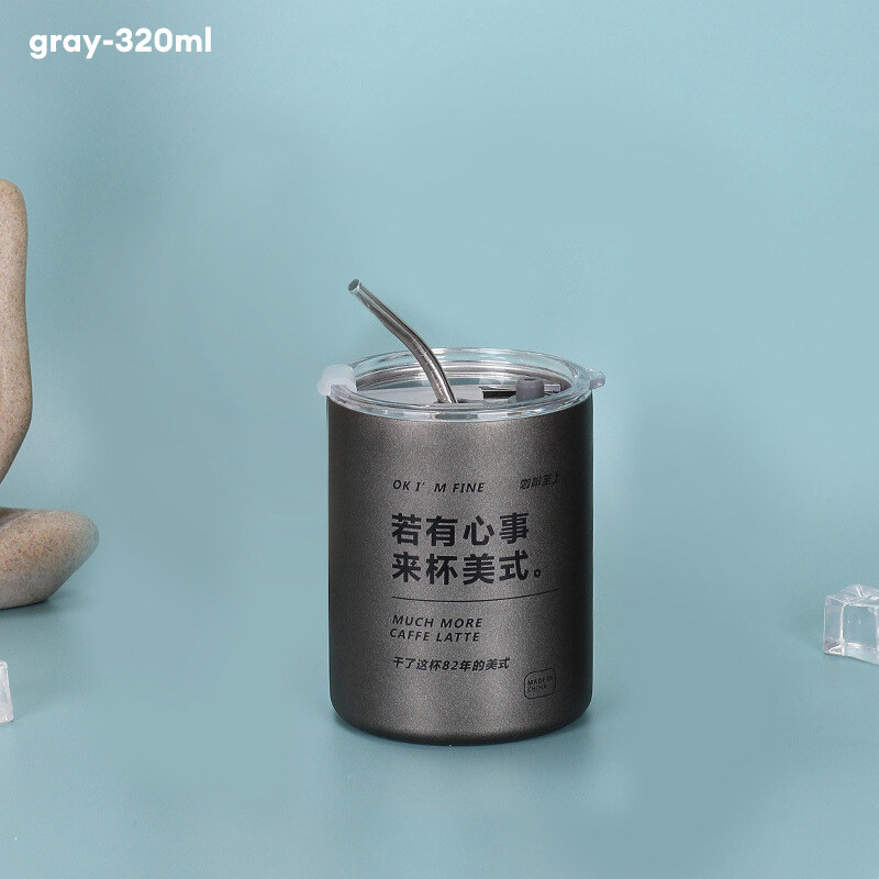 304 stainless steel ice American coffee cup vacuum double layer with straw straight cup household portable thermos cup
