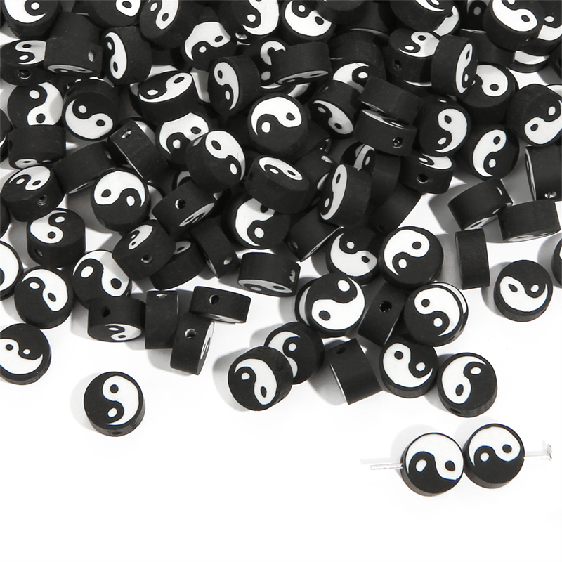 30pcs/Bag 10mm Taiji Yin Yang Tai Chi Round Clay Polymer Beads Are Used To Makeing DIY Jewelry Bracelet Necklace Accessories