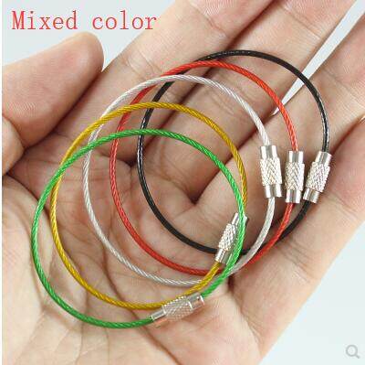 5pcs/pack 1.5mm Key Keyring Stainless Steel Keychain Tag Rope Cable Loop Screw Lock Outdoor Camping Hanging Tool