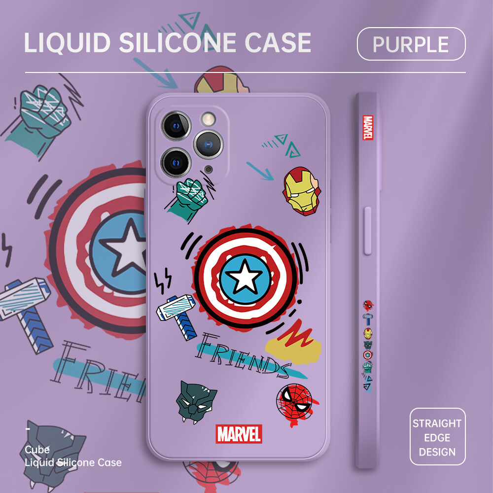 Hontinga Casing Case For iphone 11 11 Pro Max Case Cartoon Marvel Square Original Liquid Soft Silicone Edge Pattern Case Full Cover Camera Protection Cases Back Cover Phone Casing Softcase For Girls