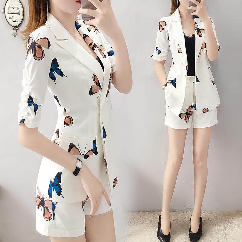 Korean White Suit Women Business Wear Blazer Pant Suit Set Top+Shorts Conbinaison Femme Office Work 2 Piece Set Blazers