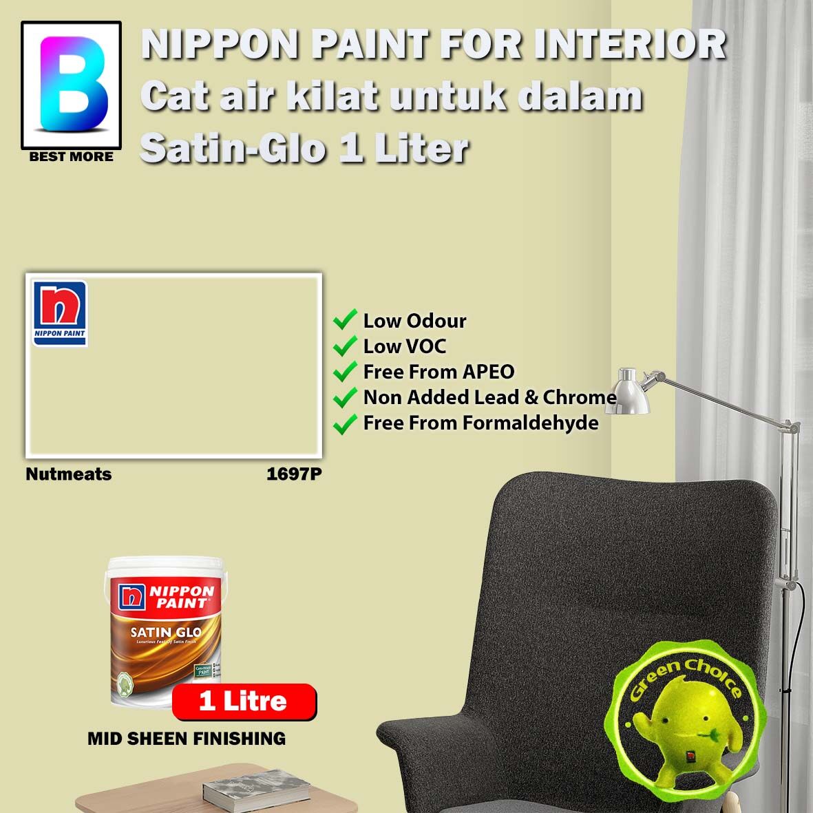 Nippon Paint Paint for Interior SatinGlo 1 & 5 Litre Mimosette 1733P