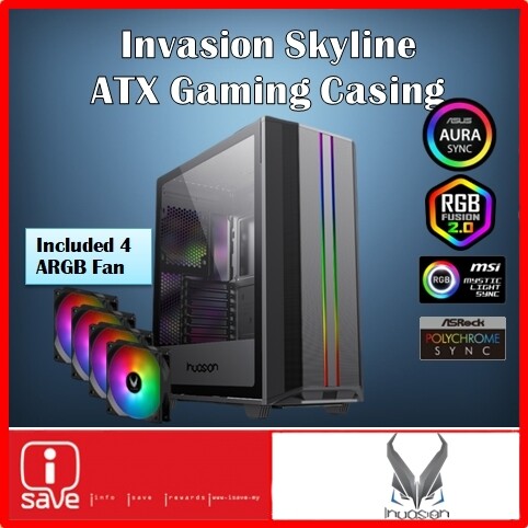 Invasion ATX Case Skyline Gaming Casing With 4 ARGB Fan | Lazada