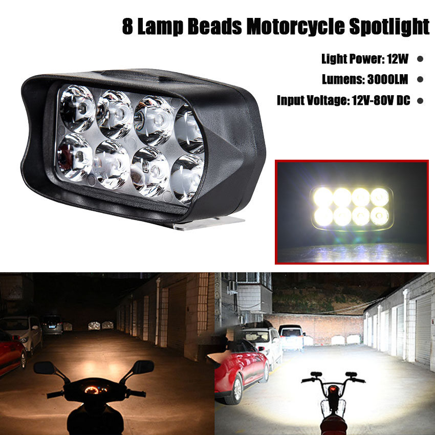 1Pc Motorcycle Car Super Bright 8 LED Light Headlight Spotlights Headlamp