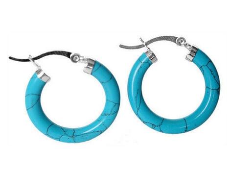New Charming 925 Sterling With Blue Turquoise Ring Earring