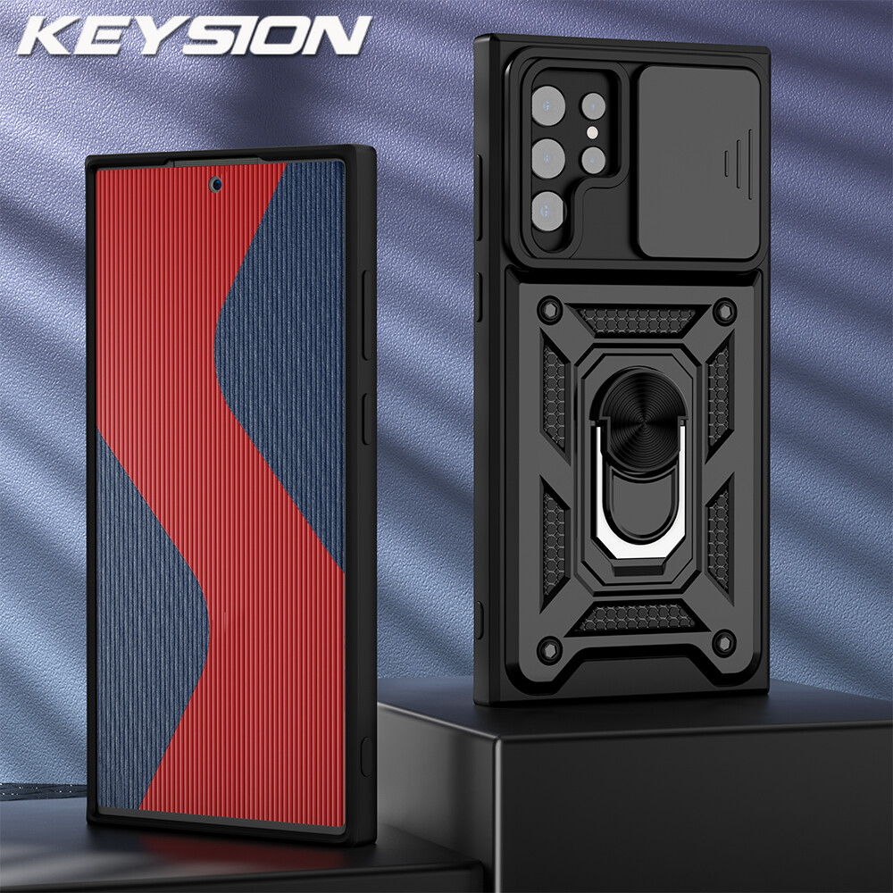 KEYSION Shockproof Case for Samsung S22 Ultra 5G S22 Plus Push Pull Camera Protection Phone Cover for Galaxy S20 FE